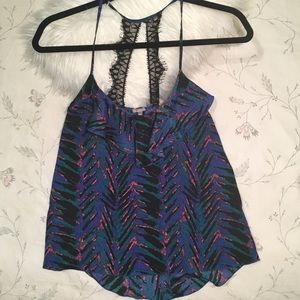 Super fun blue tank top with beautiful lace detail